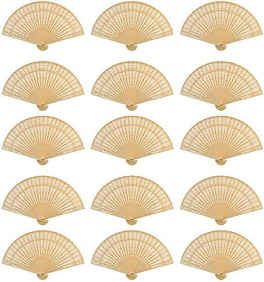 Lote de 50 Abanicos Madera Natural Boda - Abanicos de Madera 100% Natural Kraft Sándalo. Abanicos Muy Baratos para Detalles de Bodas, Bautizos, Comuniones y Eventos