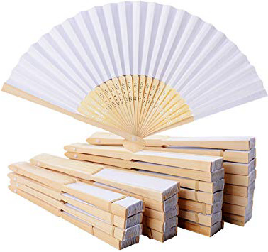 BETESSIN 24 Piezas Abanicos Plegables de Mano Abanicos de Papel y Bambú Paper Fan Color Blanco para Decoración Fiesta Baile Boda Casa Oficina DIY Regalo (Blanco, 24pcs)