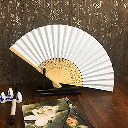 TOOGOO 50pzs /lote Blanco Abanico de mano papel elegante plegable Favores del banquete de boda 21cm (blanco)