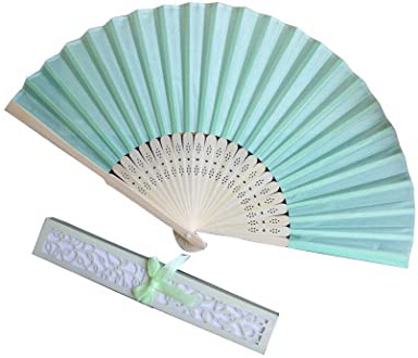 Ventilador Plegable Seda abanicos Boda para Invitados Personalizado Abanico Novia Boda Fans de Seda Impresionantes con Caja de Regalo Favores de Boda Fiesta en la Playa