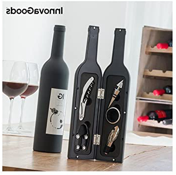 InnovaGoods Estuche de Vino Botella, Acero Inoxidable, Negro, 7x7x33 cm