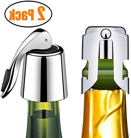 Kimimara Tapón de Vino y Champán, 2 Pcs Reutilizable Tapón de Acero Inoxidable para Botellas, para Mantener el Vino Fresco, Accesorio de Regalo de Vino