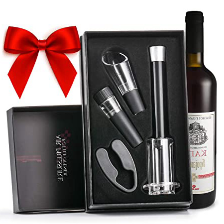 ikkle Abridor de Botellas de Vino Removedor de Corcho Bomba de presión de Aire Accesorios, Paquete con cortacápsulas, Limpiador de aireador de Vino, tapón de vacío para Vino, Set de Regalo