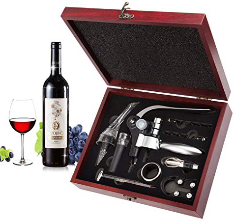 Sacacorchos, Smaier Kit de Abridor de vino de Sacacorchos de Vino de Acero Inoxidable Aerator Juego de Regalo de Abridor de Botella con Estuche de Madera