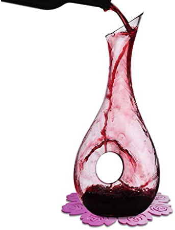 WOQO Jarra Vino, 1.2L Decantador Para Vino Por Cristal Vaso, Aireador De Vino Con Bonito Silicona Almohadilla, Accesorios De Vino