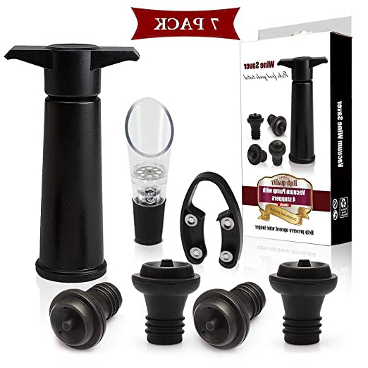 Set de Regalo Wine Tools - Juego de Accesorios de Acero Inoxidable de 7 Piezas Regalos - 1 Vertedor de aireador de Vino + 1 Foil Wine Cutter + 1 Bomba de vacío con 4 Tapones de vacío Caja de Regalo