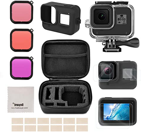 Deyard kit de accesorios para GoPro Hero 8 Black con funda a prueba de golpes + funda a prueba de agua + protector de pantalla de vidrio templado + funda de silicona para GoPro Hero 8 Black