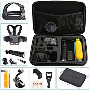 Hieha 23 Kit Accesorio Universal de Cámara Deportiva Action CAM Acuatica Maletín Estuche Cinturón Pecho Arnes Correa Cabeza Palo Flotante Trípode para Victsing Campark GoPro Hero Session SJCAM