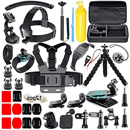 Soft Digits de Accesorios para GoPro Hero 6 Hero7 Hero 2018 para Xiaomi Yi para AKASO, Para la Mayoría de las Cámaras Deportivas 50-en-1 Kit de Accesorios con Estuche (Negro)