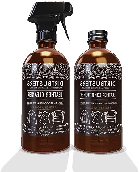 Dirtbusters Limpiador Solución Hidratador de Cuero Revitalizante, pH Neutro. Nutre, protege y Desodoriza Ropa de Piel y Interiores de Coche. Aroma a Cuero. 2x500ml: 1 Acondicionador y 1 Limpiador.