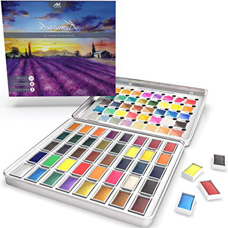 Set de 40 Acuarelas Japonesas Komorebi - Colores de Acuarela Profesional, para Artistas Principiantes y Consagrados - Juego de Pinturas de Alta Pigmentación, con Neón y Metalizados