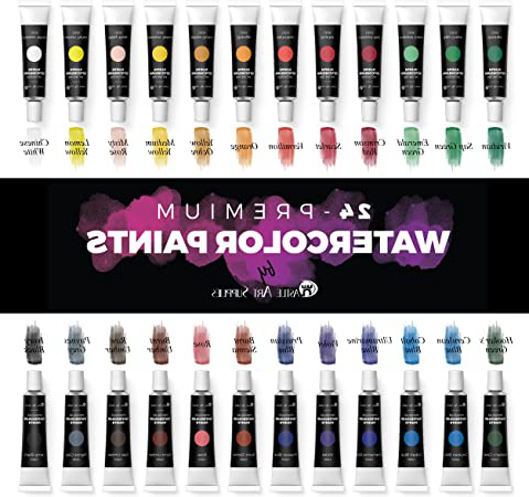 Castle Art Supplies, juego de tubos de pintura para acuarela (para profesionales o principiantes), 24 colores concentrados y vivos, kit de pintura