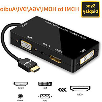 Adaptador HDMI, Visualización Sincronizada 1080P HDMI a VGA DVI HDMI Audio Convertidor de Video 4 en 1 con Cable Micro USB Adaptador Multipuerto