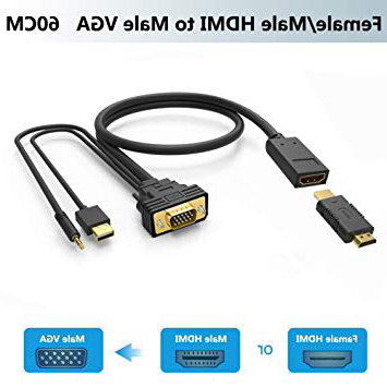 Adaptador HDMI a VGA Cable con Audio,Universal Convertidor Hembra/Macho HDMI a VGA,Activo Hacer Conversor/Conector HDMI-VGA para TV Stick,Roku,Raspberry,PS4,Xbox,PC a TV,Monitor,Proyector,60CM,1080P.