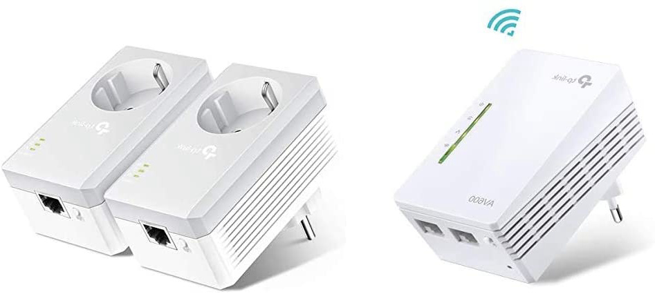 TP-Link TL-WPA4220-1 Adaptadores de Comunicación por Línea Eléctrica (WiFi AV 600 Mbps, PLC con WiFi, Extensor, Repetidores de Red) + TL-PA4010PKIT - PLC 2 Mini Adaptadores