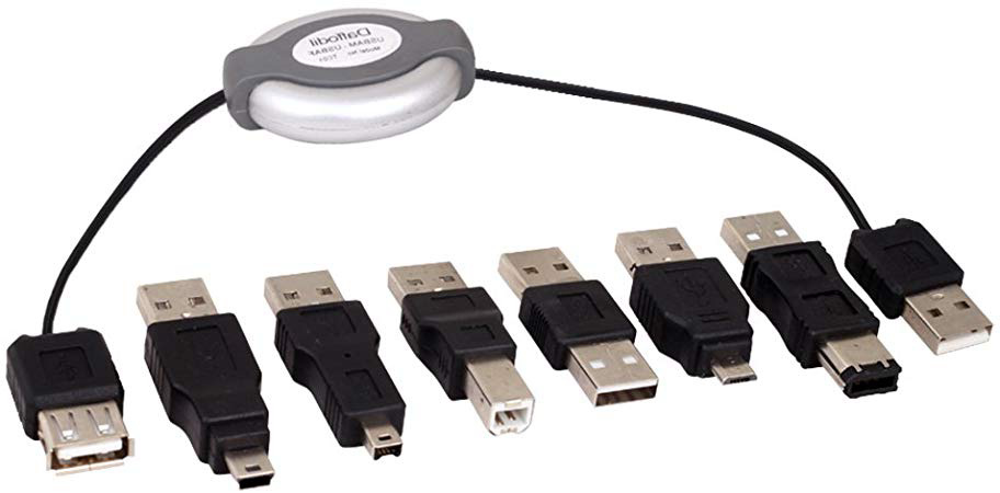 Daffodil TC01 Adaptador de cables a extensión USB - Cable extensible con 6 adaptadores - USB Macho / Hembra / Mini 5 pins / Mini 4PA / Mini 4P / Mini 1394 - Color negro