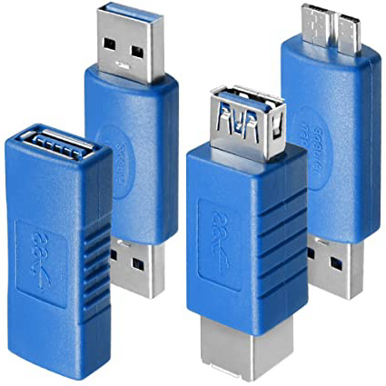 4 Modelos de Adaptadores USB 3.0 , AFUNTA USB Type-A Macho-macho 3.0 , Hembra-hembra 3.0 , USB A hembra a USB B hembra , Macho micro B a Macho USB 3.0 , Conector de Acoplador de Extensión