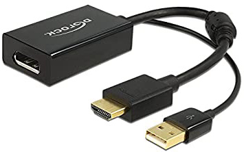 DeLOCK 0.245m HDMI+USB2.0-A/DisplayPort 0,254 m HDMI + USB Negro - Adaptadores de Cable de vídeo (0,254 m, HDMI + USB, DisplayPort, Macho, Hembra, Oro)