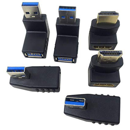 AFUNTA - Adaptador USB 3.0 de 4 Unidades y 2 adaptadores HDMI Macho a Hembra, Conector USB de extensión Adaptador, Conector de 90 y 270 Grados Conector HDMI