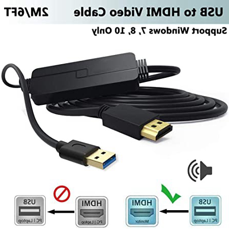 FOINNEX Cable Adaptador USB HDMI 2M Sólo Compatible con Windows 10/8.1/8/7 (NO XP/Vista/Mac OS), Convertidor USB 3.0 a HDMI con Audio 1080P Video para Surface Pro,PC,Portátil a TV,Monitor,Proyector
