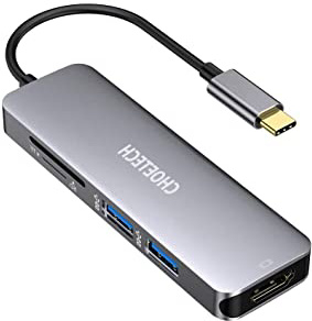 CHOETECH Hub USB C a HDMI 5 En 1,USB 3.1 Tipo C HDMI Adaptador con 4K HDMI,USB3.0, SD/TF Lector para MacBookPro2019,iPadPro/Macbook Air2018/2019,SamsungS10/Note 10/9/S9/S8,Huawei P30/P20/Mate20Pro etc