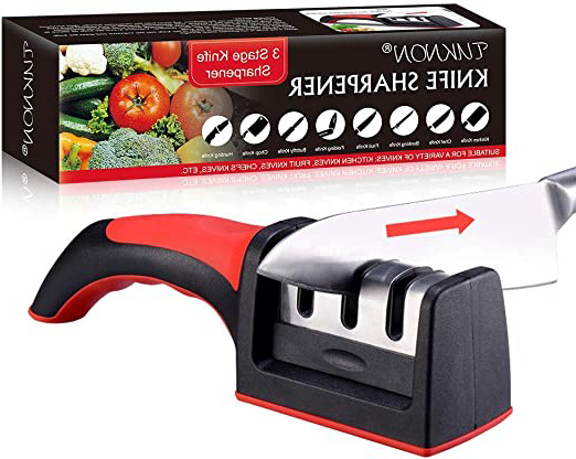 TUKNON Afilador de Cuchillos,Afilador de Cuchillos Profesional,3 Etapas Knife Sharpener, 3 En 1 Afilador De Cocina Manual, para Cuchillos Y Tijeras