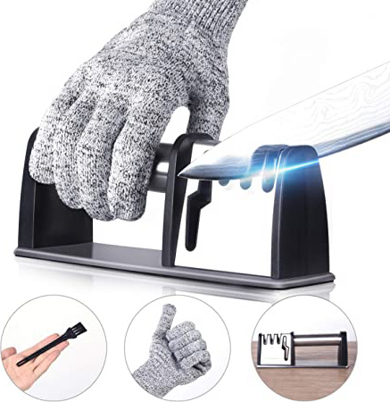 Cyelk Afilador de Cuchillos Profesional, 4 Etapas Knife Sharpener, 4 en 1 Afilador de Cocina Manual, para Cuchillos y Tijeras