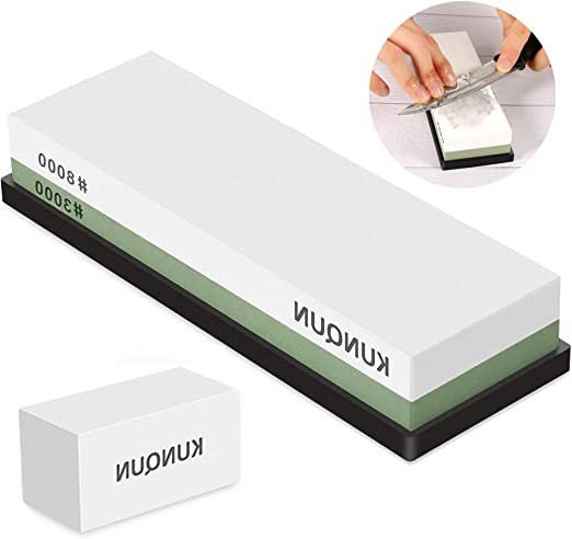 KUNQUN Piedra de Afilar 3000 8000 Grano, Súper Afilador De Cuchillos 2 Lado Piedra Afiladores - Japonesa Piedra De Agua Afiladora con Gratis Base de Silicona Antideslizante y Piedra de Aplanamiento