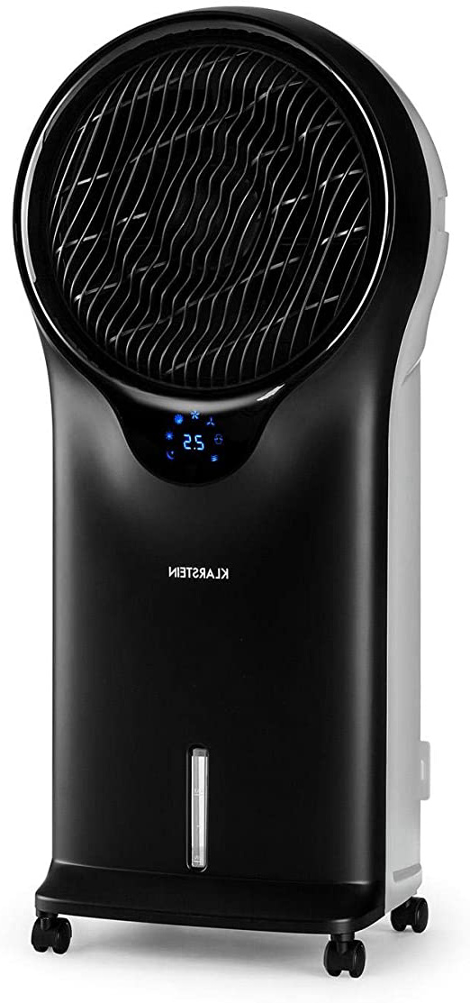 KLARSTEIN Whirlwind Shape Edition - Refrescante evaporativo, Ventilador, Humidificador, Enfriador de Aire, 3 Niveles, 3 Modos, Tanque 5,5L, Rendimiento 90W, Lamas giratorias 360º, Timer, Negro
