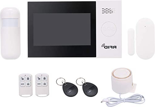 OWSOO 433MHz Sistema de Alarma WiFi + gsm + GPRS 2G SMS, Pantalla LCD, Control Remoto de App Tuya, 2 × Tarjeta RFID + 1 × Sirena + 2 × Control Remoto + 1 × Sensor de Movimiento + 1 ×Sensor de Puerta