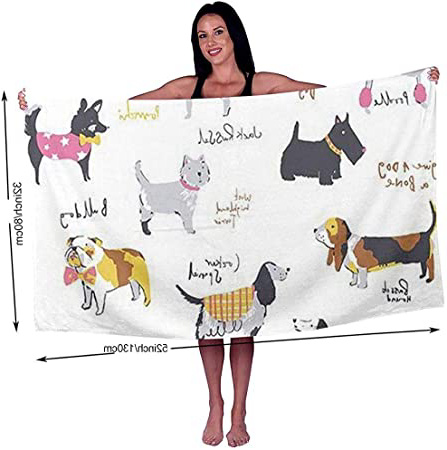 Yocmre Toalla de baño Colección de Perros Impreso Microfibra Toalla de Playa/Piscina/baño para Unisex 130 * 80 cm (52x32 Pulgadas) Súper Suave, Altamente Absorbente