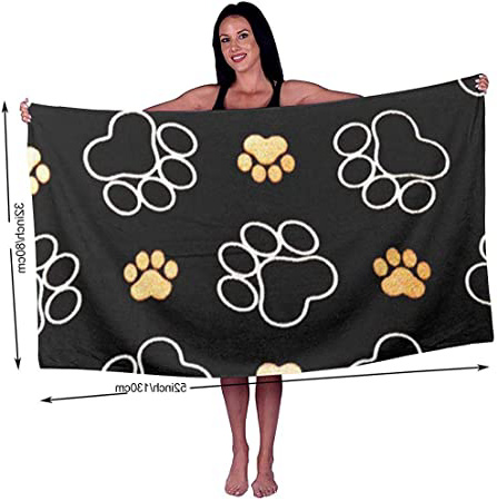 Yocmre Toalla de baño Tamaño del Perro Huella Microfibra Impresa Toalla de Playa/Piscina/baño para Unisex 130 * 80 cm (52x32 Pulgadas) Súper Suave, Altamente Absorbente
