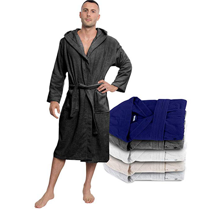 Twinzen Bata Baño para Hombre con Capucha - Albornoz 100% Algodón Certificado Oeko Tex - 2 Bolsillos, Cinturón - Bata de Baño, Albornoz Suave, Absorbente y Cómodo