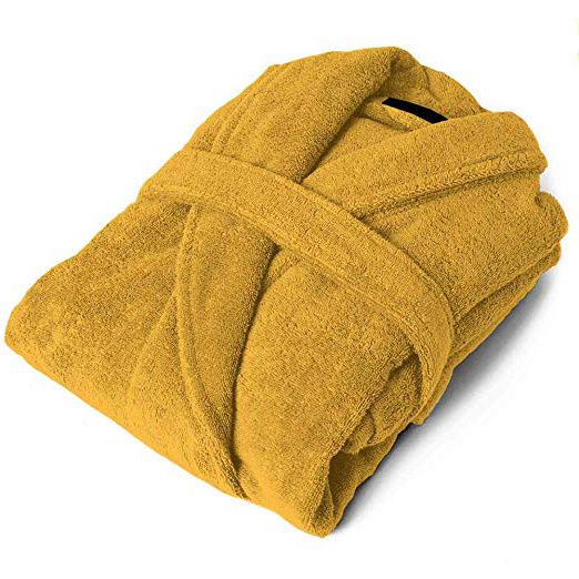 PimpamTex – Albornoz Unisex 100% Algodón con Cuello tipo Smoking para Hombre y Mujer - (Talla M, MOSTAZA)