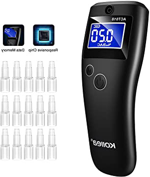 Kollea Alcoholimetro, Alcoholimetro Digital Homologado, Probador de Alcohol con 20 Registros de Almacenamiento y 3 Unidades de Conversión, Profesional Semiconductor de Sensor con LCD, 15 Boquillas