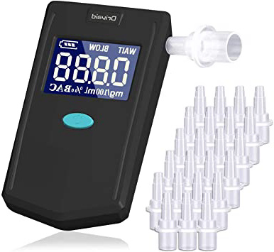 Drivaid Alcoholimetro Digital Homologado, Profesional Portátil de Alcohol con Pantalla LCD,Semi-Conductor de la Tecnología de Sensor,24 Boquillas