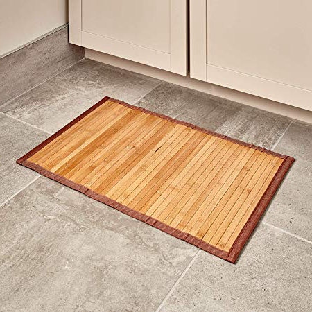 iDesign Alfombra antideslizante, alfombra de madera de bambú de tamaño pequeño, alfombrilla de baño, cocina y pasillo repelente al agua, marrón claro