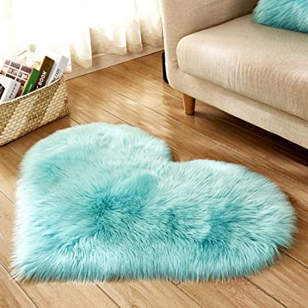 OGGID Alfombras Dormitorio Pelusa Suave Alfombra Salon Habitacion Pelo Largo Alfombra el Juego de Niños Antideslizante Piel Sintética Vellón Decoracion Modernas Corazon Tamaño 40 x 50 cm (Azul Claro)
