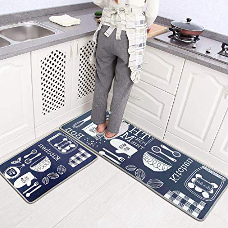 LEEBEI Alfombrillas de Cocina Antideslizantes Lavables,Felpudos Cocina Dormitorio Baño Antifatiga Alfombrilla de Poliéster (2pc-Cocina,15,7×23,6 Pulgadas+15,7×47,2 Pulgadas)