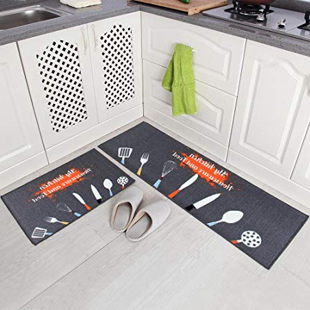 Carvapet Alfombras Cocina Lavable Antideslizante Alfombrilla de Goma Alfombra de Baño Alfombrillas Cocina (Batería de cocina, Gris)