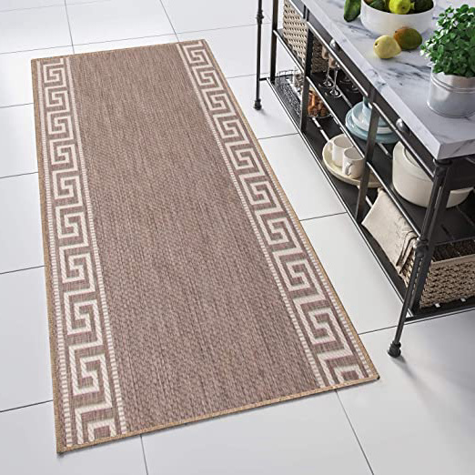 Tapiso Floorlux Alfombra de Pasillo Cocina Comedor Terraza Diseño Moderno Gris Pardo Borde Resistente Sisal Fina 70 x 110 cm