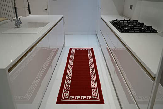 Serdim Rugs Ltd Alfombrillas Antideslizantes para Corredor de Cocina, Lavables a máquina, diseño Triangular, diseño de Diamantes, Color Rojo y Blanco (80 x 150 cm)