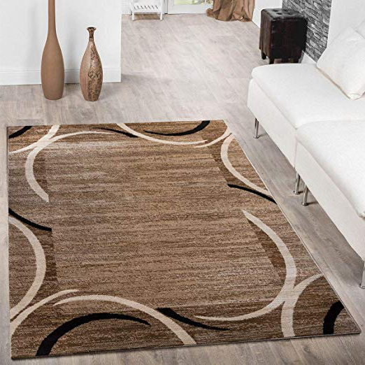 T&T Design Alfombra De Salón Económica con Ribete Motivo Semicírculos Jaspeada Marrón Beige, Größe:160x220 cm