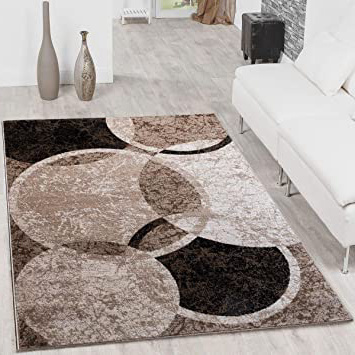 T&T Design Alfombra De Salón Moderna Diseño Círculos Jaspeada En Marrón Beige Negro, Größe:160x220 cm