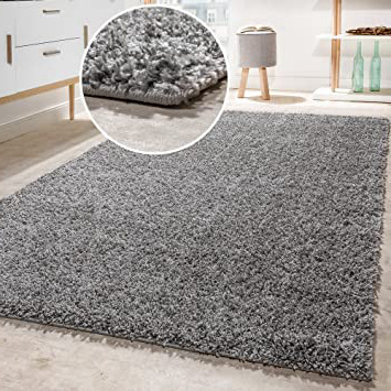 Alfombra Shaggy De Pelo Alto Y Largo Gran Espesor del Hilo En Gris Brillante Liso, tamaño:160x220 cm