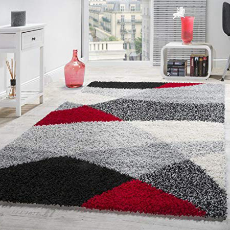 Alfombra Shaggy Pelo Alto Pelo Largo Estampada En Gris Negro Blanco Rojo, tamaño:160x220 cm