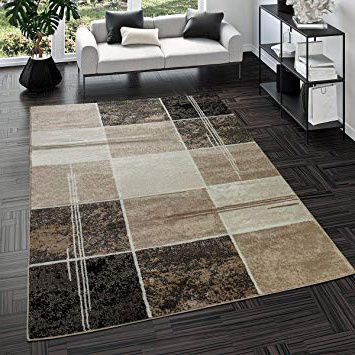 T&T Design Alfombra Salón Moderna Económica Diseño Cuadros Marrón Beige Crema Mejor Precio, Größe:160x220 cm