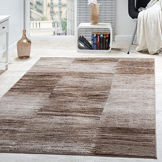Paco Home Alfombra De Salón Moderna De Diseño De Velour Corto A Cuadros Marrón Y Beige, tamaño:160x220 cm