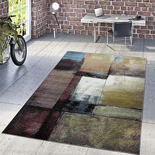 Paco Home Alfombra Diseño Moderna Salón Óleo Abstracta Aspecto Oxidado Negro Amarillo, tamaño:160x220 cm