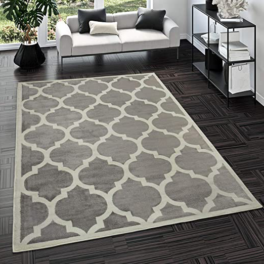 TT Home Alfombra De Salón Moderna De Pelo Corto Diseño Marroquí para Interior En Gris, Größe:240x340 cm